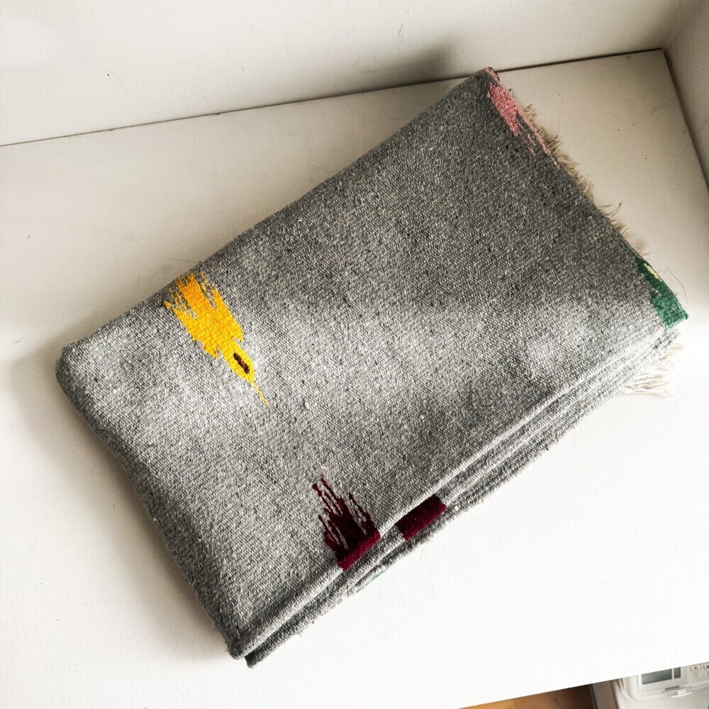 Handmade Grey Multicolor Southwestern Print Rug or Blanket Cotton